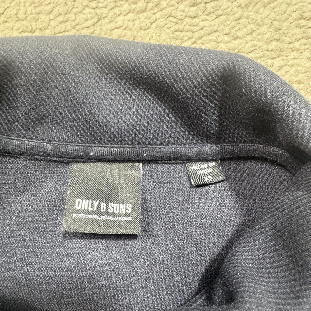 Only & Sons Overshirt Mens Large Navy Blue Full Zip Collar Pocket Stretch Casual - Picture 6 of 12